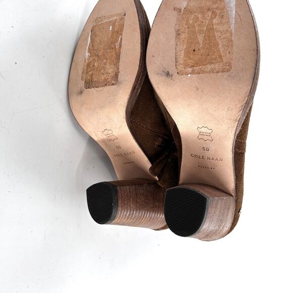 Cole Haan Suede Ankle Boots 5 NWOT Tan Brown Ankle Wrap Buckle Booties Western - Picture 7 of 7